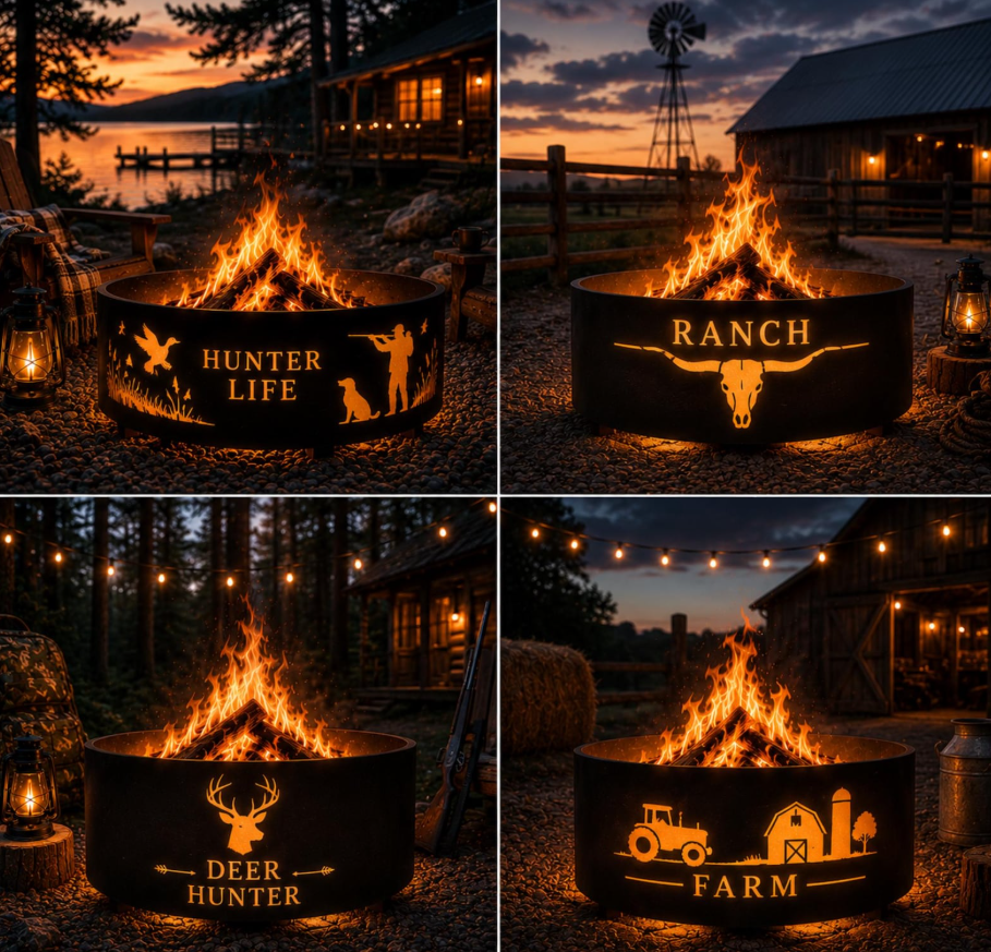 Metal Custom Logo Garden Fire Pit Ring, Personalized Text Steel Fire Pit, Personalized Family Name Fire Pit, Family Gift, Fathers Day Gift