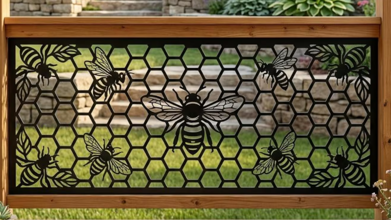 Honeycomb Metal Railing Panel, Custom Honeybee Balustrade Insert, Garden Deck Screen, Gift for Her